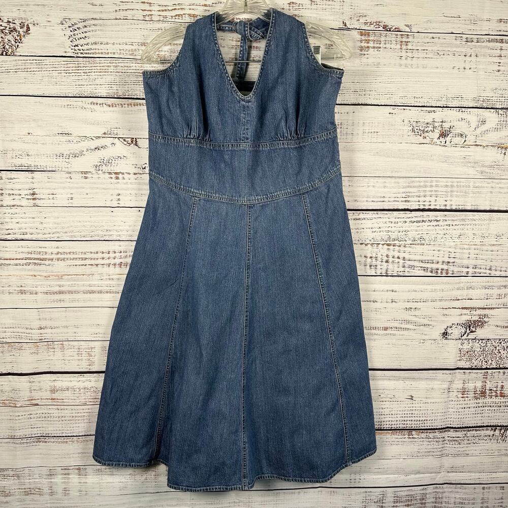 Womens Jones New York Sport Denim Halter Mini Swing Dress Cotton Preppy Size 14